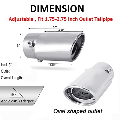 Image of Dsycar Adjustable 1.75-2.75 Inch Inlet Exhaust Tips, 3.5 inch Oval Outlet