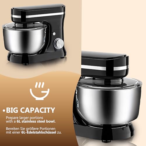 Retoo Küchenmaschine 3 in 1 1500W Large Stainless Steel Bowl 6L Meat Grinder Kneading Machine Multifunctional 6 speed settings 3 Mixing Tools Includes Splash Guard Lid Dough Hook and Whisk Versatile 9 Retoo Küchenmaschine 3 in 1 1500W Large Stainless Steel Bowl 6L Meat Grinder Kneading Machine Multifunctional 6 speed settings 3 Mixing Tools Includes Splash Guard Lid Dough Hook and Whisk Versatile