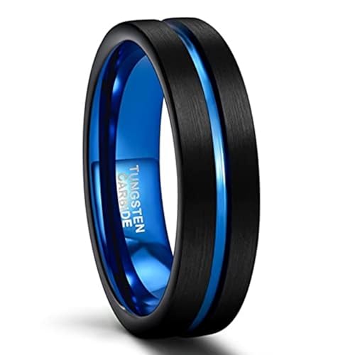 Bague en tungstène bicolore Epinki anneau brossé noir et bleu de 4mm à 8mm