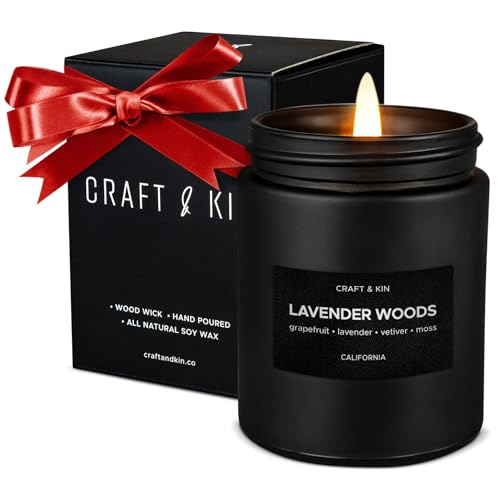 Craft & Kin Premium Lavender Woods Candle | Black Christmas Scented Candles for Men | Long...