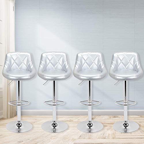 Magshion Faux Leather Bar Stools Adjustable 360 Degree Swivel Backrest Footrest Barstool Set Of 4 (Style02-Silver) #TOP14