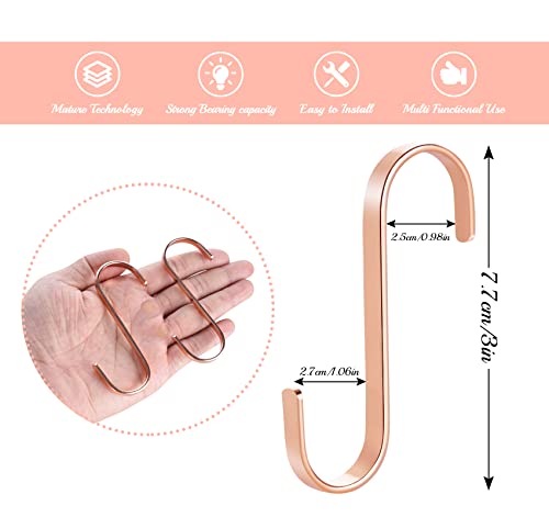 20Pcs Flach S Haken Edelstahl S-förmige Multifunktions Küchenhaken aus Edelstahl für Aufhängen Küchengeräte Utensilien Handtücher Kleidung Garderobe Pflanzen Gartengeräte-Bis 10kg Belastbar,Roségold