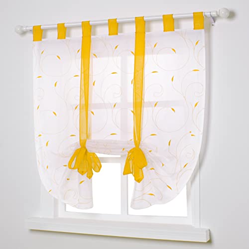 SIMPVALE - 1 Stück Voile Raffrollo Vorhang - Schleife Sheer liftable Silk Band Blume - Gracious - gelb - 120cmx140cm Cover