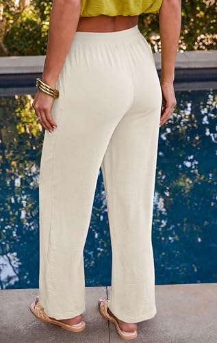 Diosun Womens Casual Palazzo Pants High Waisted Wide Leg Long Lounge Elastic Drawstring Waist Trousers with Pockets2