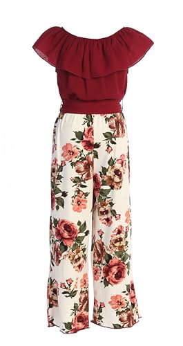 Image of iGirlDress Girls Wide Leg Off Shoulder Elegant High Waist Rompers Palazzo Pants Trousers Jumpsuits USA 4-14
