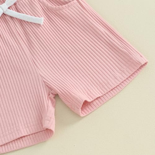 CREAIRY 2Pcs Newborn Baby Girl Outfits Daddy\'s Girl Knitted Short Sleeve T-Shirt Tops Shorts Pants Set Toddler Summer Clothes (Pink, 18-24 Months) - Thumbnail 5