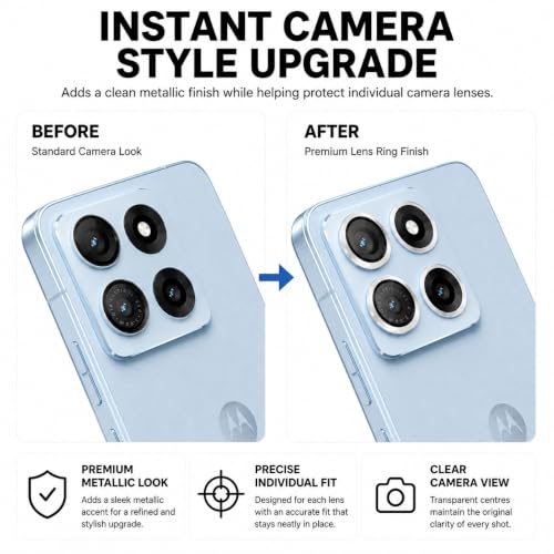 Image of ArmourPro Camera Rings Tempered Glass for Motorola Edge 70 Max, Tough HD Individual Aluminum Alloy Rings 9H Camera Cover, Scratch-Resistant,Camera Lens Protection| Silver, 1 Pack