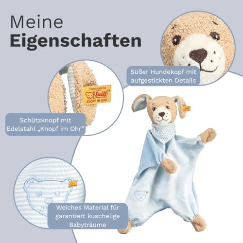 Steiff Schmusetuch Gute-Nacht-Hund, Süßes Stofftier, Jungen, Mädchen & Babys ab 0 Monaten, Plüschtier 24 cm, Hellblau, 239694