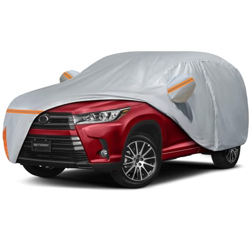 Image of Waterproof Car Cover for Toyota Highlander 2001-2024, Custom-fit All Weather Sun Rain UV Dust Snow Protection Outdoor Highlander Full Car Cover with Zipper Door and Cotton Lining-Gray