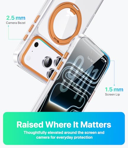 Image of for iPhone 17 Pro Max Case, Compatible with MagSafe, Slim Shockproof Military-Grade Rugged Protective Case with Stand, Camera Control, Comfort Grip (E-Clear Orange, iPhone 17 Pro Max)
