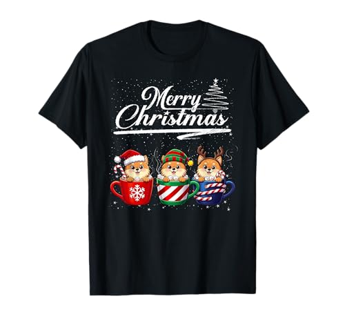 Merry Christmas Pomeranian Reindeer Elf Santa Dog Lover Camiseta