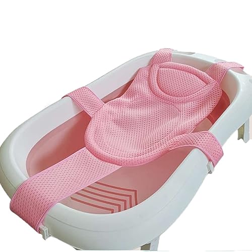 Image of Breathable Mesh Newborn Baby Bath Mat Floating Foam Baby Tub Pillow Adjustable Non-Slip Bath Seat Pad Bath Cushion for Bathtub for 0-18 Months (Style 2-Blue(mesh)) (Pink)