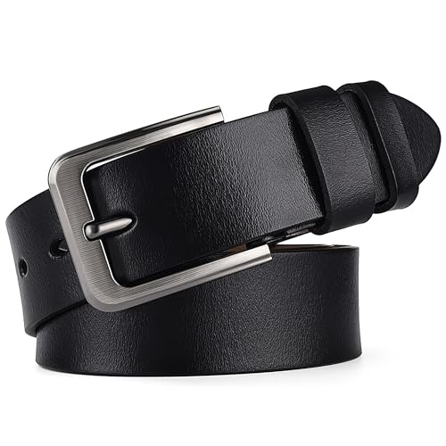 Men Classic Genuine Leather Dress Belts,Mens Everyday Casual Belt with Pin Buckle