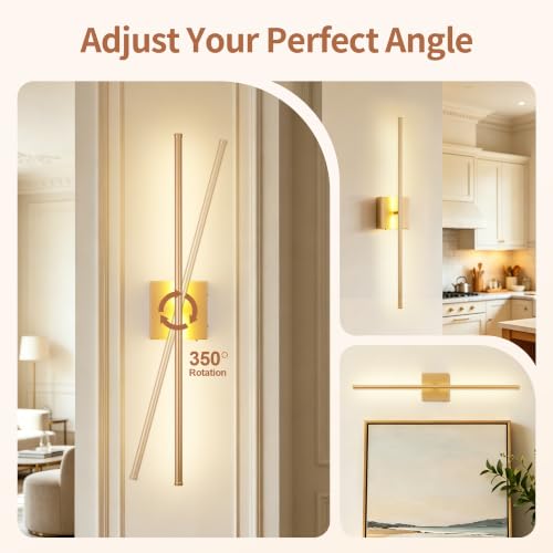 Image of KARTOOSH 28.3 Inch Wall Sconces Battery Operated for Living Room Gold | Rechargeable Wireless Wall Lamp Set of 2, 3000K Warm White Dimmable Wall Light Remote Control Indoor Lighting for Bedroom