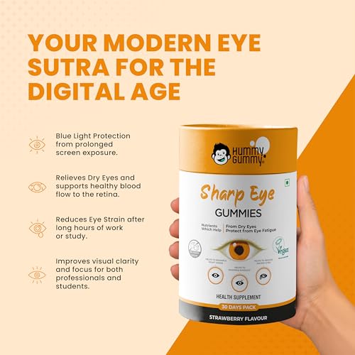 Image of Sharp Eye Healthy Gummies for Dry Eyes & Sharp Vision | Blue Light Protection, Natural Eye Care Supplement with Lutein & Zeaxanthin | 30 Strawberry No added Sugar Eye Gummies for Kids & Adults