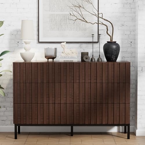 UEV Commode à 6 tiroirs 100cm, Commode Étroite, Grand Espace de Rangement, Armoire avec Plafond Spacieux, pour Salon, Chambre à Coucher, Pieds Métal, Motif...