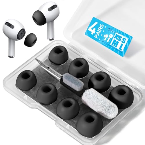 4 pares de pontas auriculares de substituição para AirPods Pro e AirPods Pro 2ª geração com orifício de redução de ruído, cabe na capa de carregamento, pontas auriculares macias antiderrapantes (preto