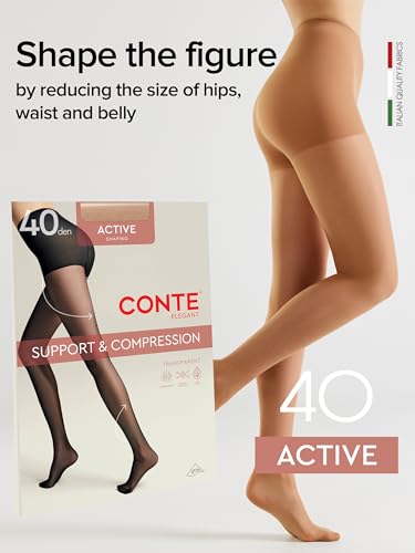 Image of Conte Women's High Waist Compression Pantyhose Tights with Control Top Active 40 Denier