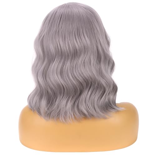 Image of BERON Grey Wigs for Women Short Curly Wavy Wig Girls Gray Color Old Lady Heat Resistant Synthetic Hair Wig for Costume Cosplay Party or Daily Use