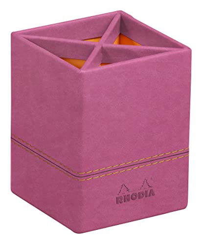 RHODIA 194535C, Fuchsia Pencil Holder, 8x8x11 cm, Orange Saddle Stitching, Faux Leather Exterior