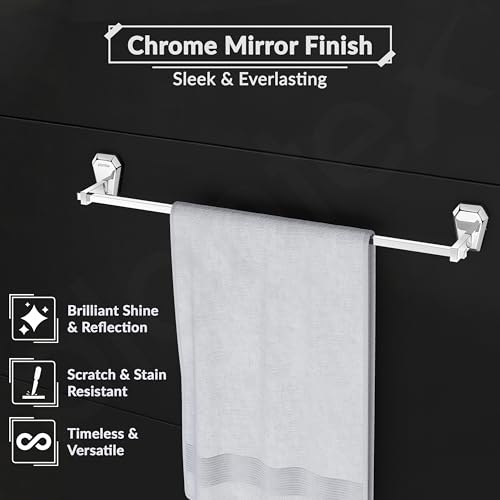 Image of Plantex Towel Rod for Bathroom /304 Grade Stainless Steel Towel Bar /Towel Stand /24 Inch Towel Hanger /Bathroom Accessories - Pack of 1 (PM-2402, Chrome)