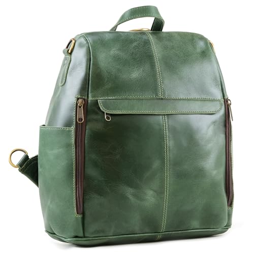 Image of Handmade World Leather Backpack Convertible to Purse 'The Honeycomb' Shoulder Bag Travel Versatile Rucksack Daypack (Green)