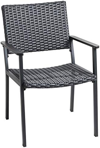 C-Hopetree Outdoor Dining Chair for Outside Patio Table, Metal Frame, Black All Weather Wicker
