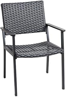 C-Hopetree Outdoor Dining Chair for Outside Patio Table, Metal Frame, Black All Weather Wicker