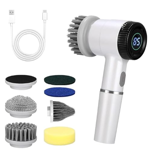 Electric Spin Scrubber with 6 Brush Heads | 3-Speed Cordless Power Brush, 90 Min Runtime | IPX7 Waterproof for Bathroom, Kitchen, Car & Tile Cleaning