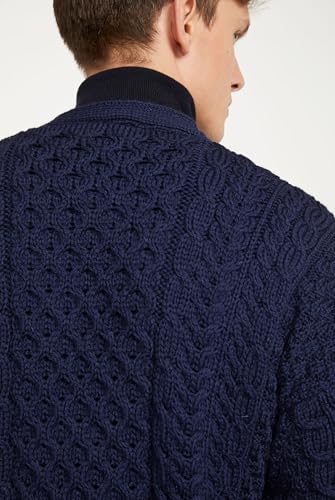 Men's Irish Cable Knit Cardigan Sweater, 100% Soft Merino Wool, V-Neck Buttoned with Pockets, Clare Island4