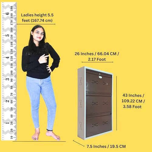 Image of I Double Decker Metal Shoe Rack I Single Lock I Wall Mounted I 3 Shelve (Brown Colour) I Coad LC 2DDL-03 BR I Height 43 Inches, Width 26 Inches, Depth 7.5 InchesI 3 Years Warranty.
