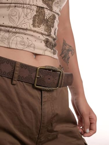 Women Men Western PU Leather Belts Cowboy Cowgirl Y2k Punk Grunge Aesthetic Vintage Buckle Belt Jeans Accessories4