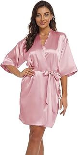 Mauve Women Satin Long Robe with Sleeves