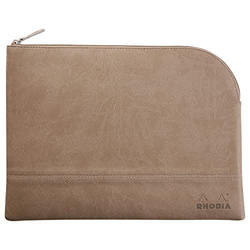 Pochette zippée Rhodia en simili cuir taupe idéale pour vos rendez-vous de travail