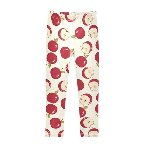Apple on Color Background Girls Leggings,Workout Leggings for Girls Toddler Athletic Leggings Size for 3-10T