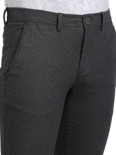 Image of Turtle Men Cotton Stretch Narrow Fit Charcoal Checkered Flat Front Casual Trouser || Pant || Men's Trouser