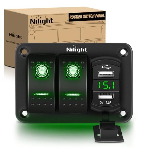 Nilight 2 Gang Rocker Switch Panel with Dual USB Socket Voltmeter