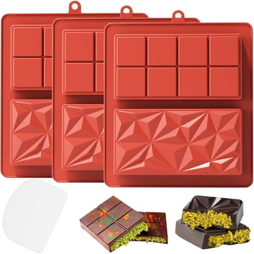 YXHZVON Molde Chocolate Dubai, 3 Piezas Moldes de Silicona para Chocolate Profunda con 1 Raspador, sin BPA, Moldes de Silicona para Hacer Chocolate