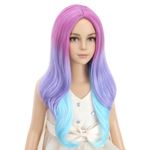 Image of PATTNIUM Purple and Blue Long Curly Middle Part Wig Halloween Costume Wig