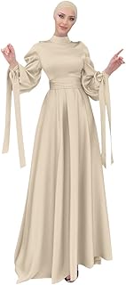 OBEEII Muslim Dress for Women Loose Full Cover Long Abaya Satin Dress Kaftan Abayas