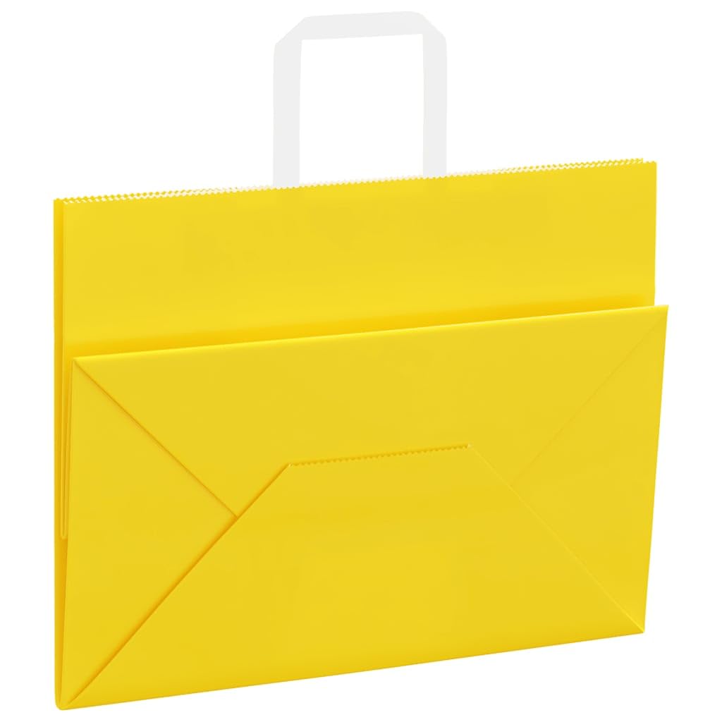 Bolsas de papel amarillo con asas de cuerda de papel, 32 x 17 x 25 cm, 50 unidades, papel de estraza para bolsas de regalo, fiestas, celebraciones, cumpleaños, bodas, Navidad