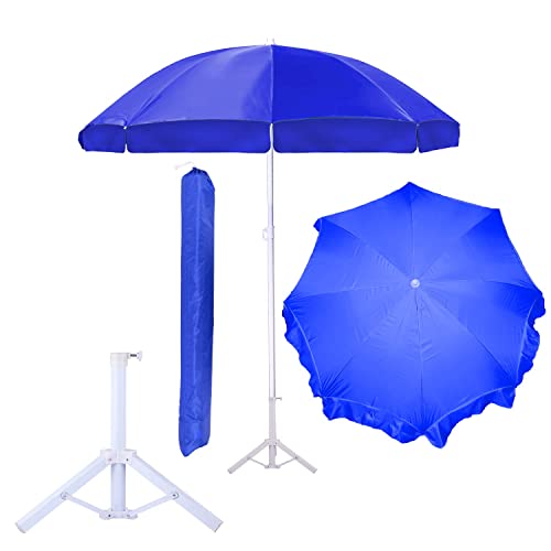 Image of ORILEY Garden Umbrella with Stand Foldable Big Size (6ft Height 36 Inch Rib Arm) Heavy Duty Waterproof Rain & UV Sun Protection Outdoor Patio for Balcony Shedding Cantilever & Lawn (Blue)