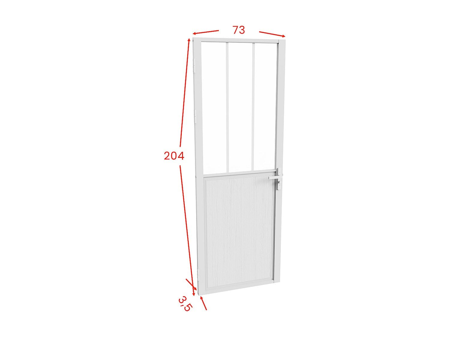 Vente-unique-Puerta reversible de aluminio y vidrio templado tipo taller - Alt. 204 x L73 cm - Blanco - ERMELO