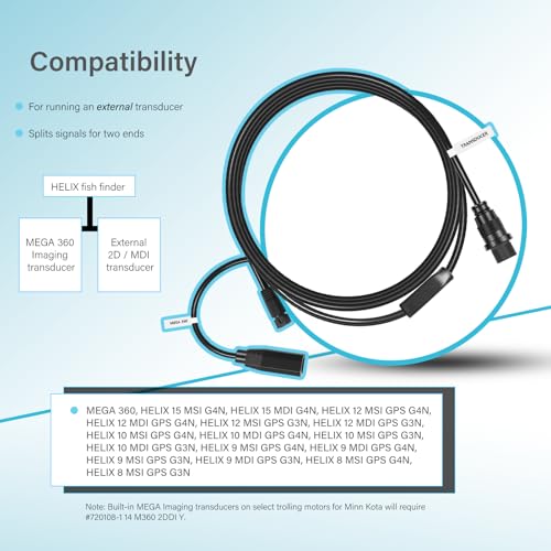Image of 720107-1 9 M360 2DDI Y - MEGA 360 & 2D /MDI 7-pin Transducer Adapter Cable Y Cable Compatible with MEGA 360 and Helix 8 /9 / 10 /12 / 15 Fishfinder