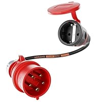 NWP Adapter 16A 400V Stecker Starkstrom auf 230V Schuko Kupplung - IP44-3x2,5mm² Gummischlauchleitung