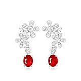 Pendientes de tuerca para mujer, aretes de cartílago, rubí rojo de sangre de paloma roja de 0,7 quilates, oro blanco de 9/14/18 quilates con diamante, Oro blanco de 9 quilates, Rubí 'sangre de pichón