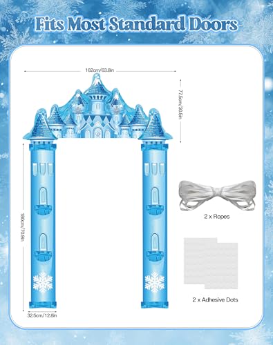 Image of Frozen Ice Castle Door Banner - 3PCS Blue Castle Backdrop Winter Wonderland Door Decoration for Frozen Birthday Party Princess Photo Booth Props