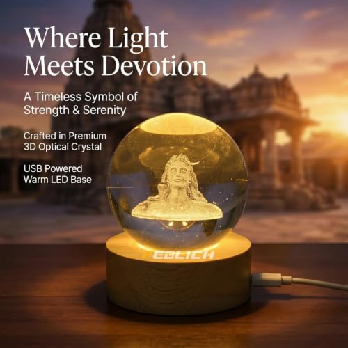 Image of 3D Adiyogi Crystal Ball Night Lamp | Shiv Crystal Ball Night Light | Solar System USB Table Colorful LED Wooden Crystal Ball For Home, Office, Birthday Gift