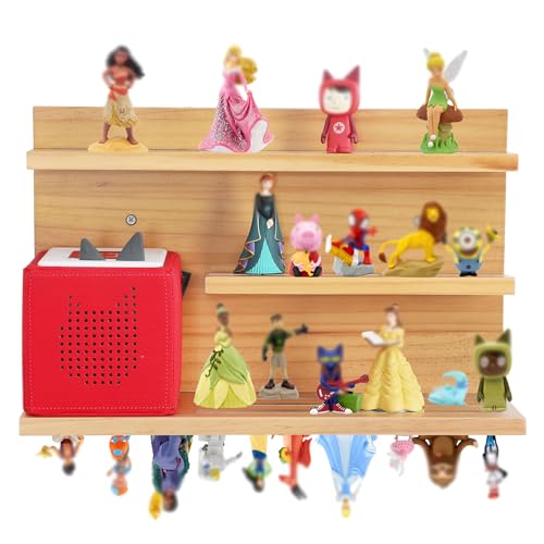 Image of PHOENANCEE for Tonies Shelf Magnetic,for Toniebox Figures Storage Display Shelf (40-48 Character),Wall Floating Shelves Wooden,Compatible Charging Station for Children Kid's Room,Pine,3 Tier