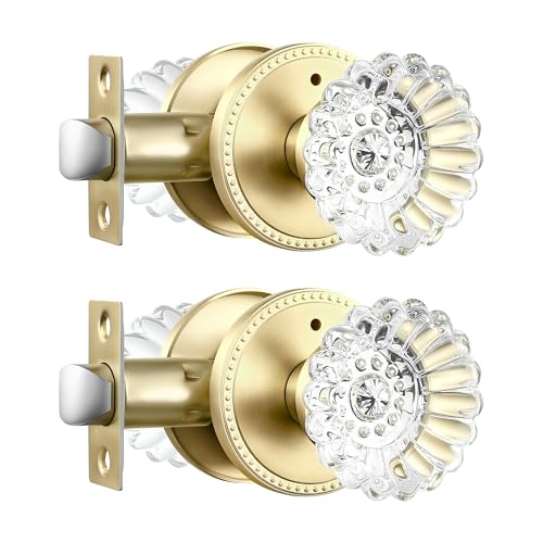 Crystal Door Knobs, Privacy Glass Door Knob for Bedroom and Bathroom